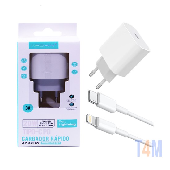 Apokin Charger PC819Y 20W 3A with Type-C to Lightning Cable White